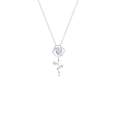 “Ethereal Rose” 925 Sterling Silver Iridescent Crystal Rose Pendant Necklace