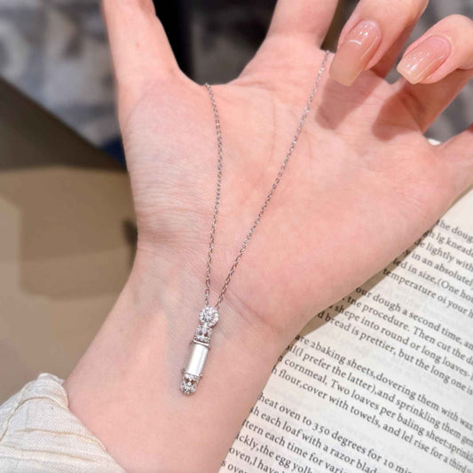 “Jade Whisper” S925 Sterling Silver Natural Shui Mo Jade Fortune Column Necklace