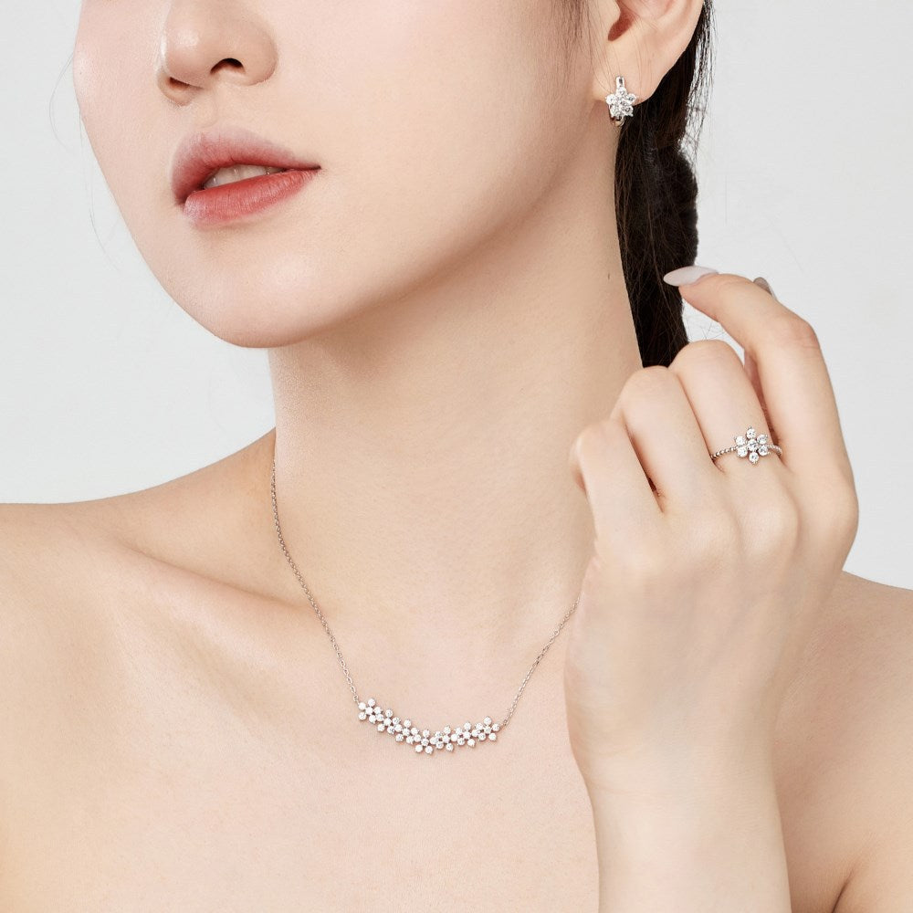 “Frost Étoile” S925 Sterling Silver Snowflake Zircon Jewelry Set (Necklace, Earrings & Ring)