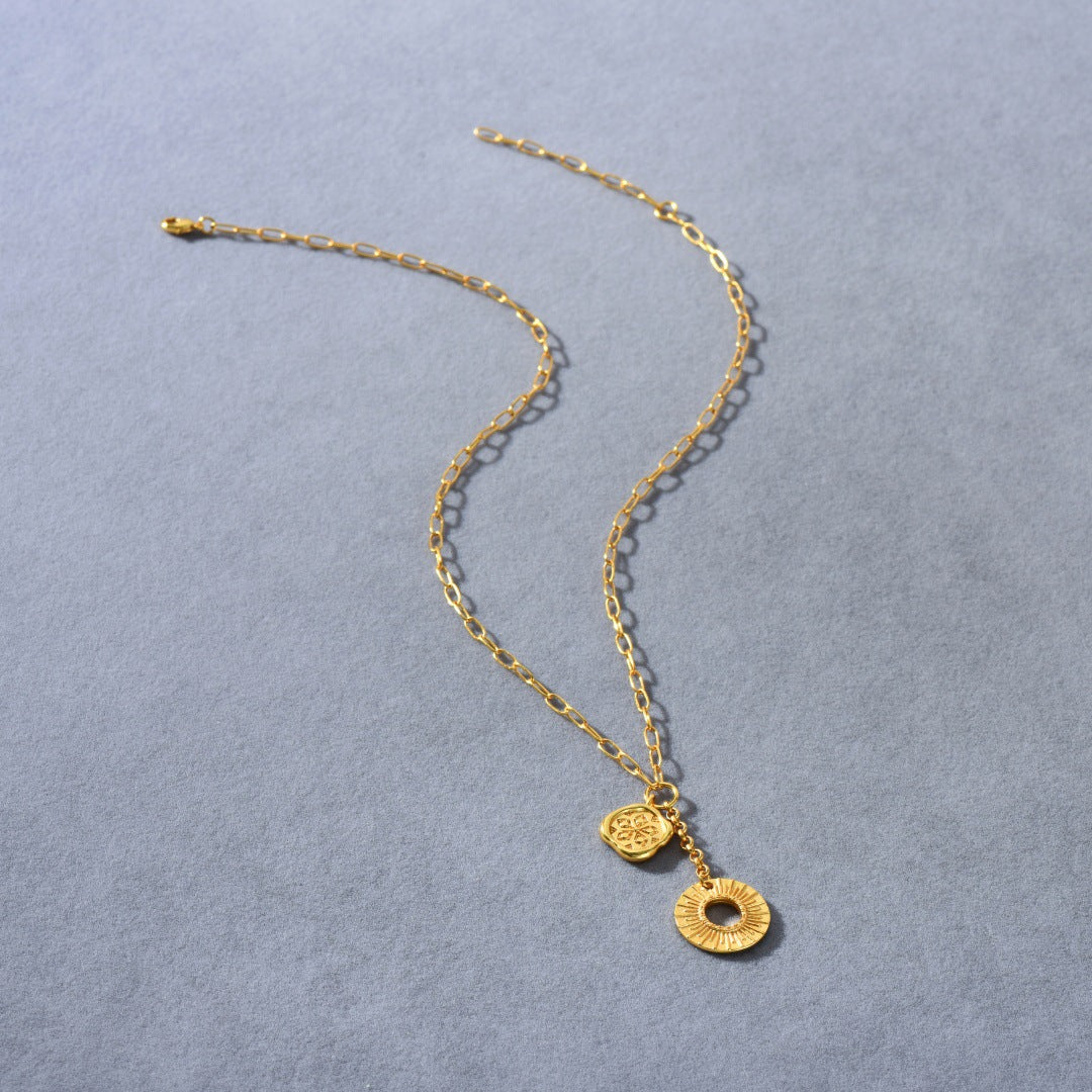 “Orbit Muse” 18K Real Gold Plated Brass Round Pendant Y-Necklace