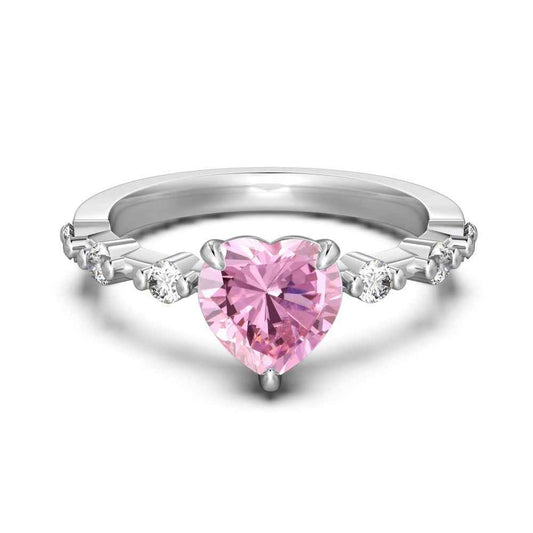 “Sweet Aurora” 925 Sterling Silver Pink Heart Solitaire Ring