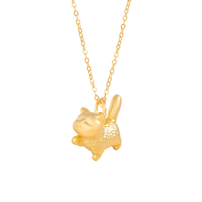 “Playful Kitty” S999 Sterling Silver Cat Pendant Necklace