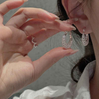 “Silver Weave” S925 Sterling Silver Textured Hoop Earrings