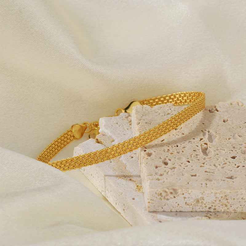 "Woven Gleam" 925 Sterling Silver Textured Chain Bracelet