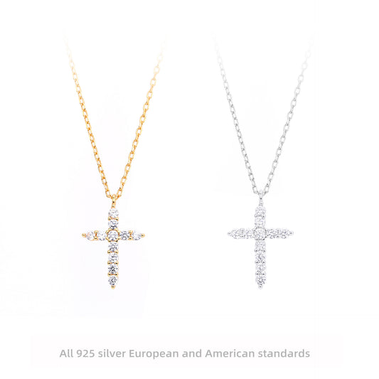 "Crystal Cross" 925 Sterling Silver Necklace with 8A Zircon – Ultra-Sparkle & Timeless