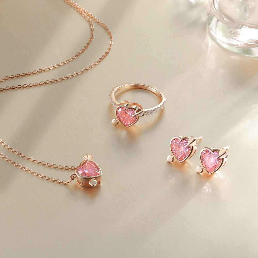 “Cupid Spark” 925 Sterling Silver Rose Gold Pink Heart Jewelry Set