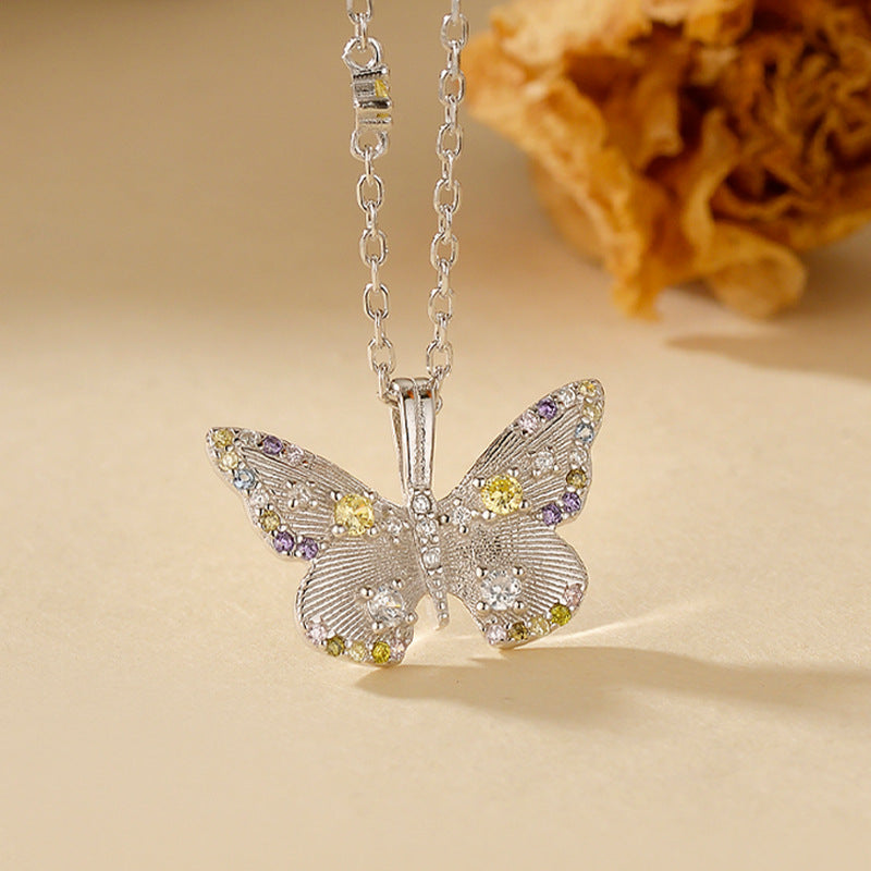 “Etherea Butterfly” 925 Sterling Silver Multicolor Zircon Butterfly Necklace