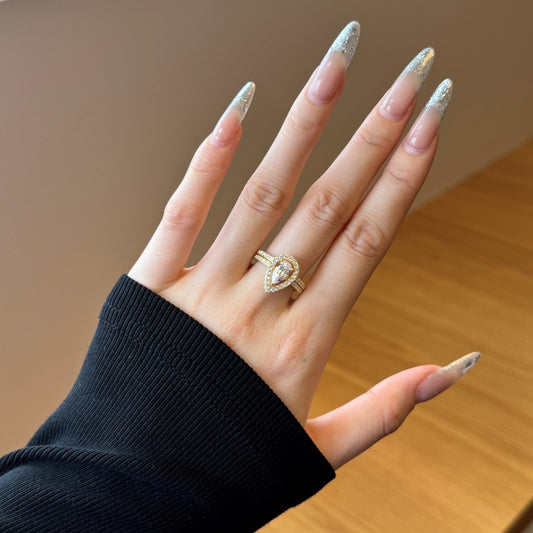 “Twin Tear Grace” S925 Sterling Silver Pear-Cut Ring Set