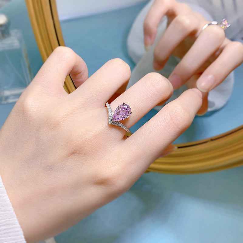 "Luminous Teardrop" 925 Sterling Silver Pear-Cut Ring