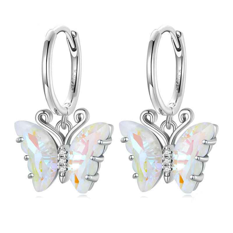 “Aurora Flutter” 925 Sterling Silver Iridescent Butterfly Huggie Earrings