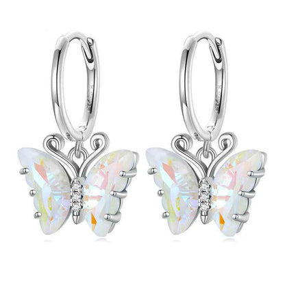 “Aurora Flutter” 925 Sterling Silver Iridescent Butterfly Huggie Earrings
