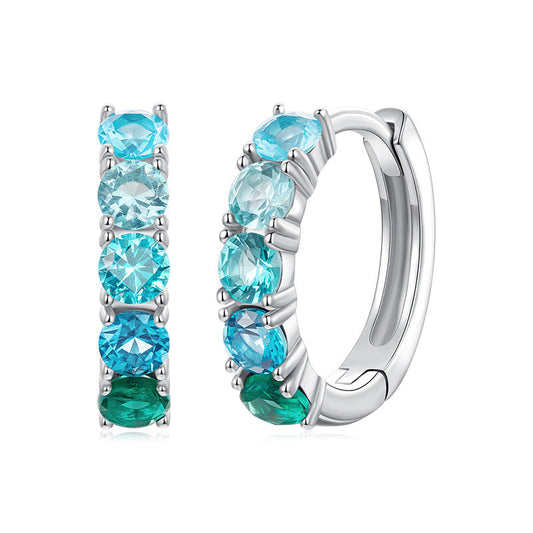 “Emerald Tide” S925 Sterling Silver Gradient Green Huggie Earrings