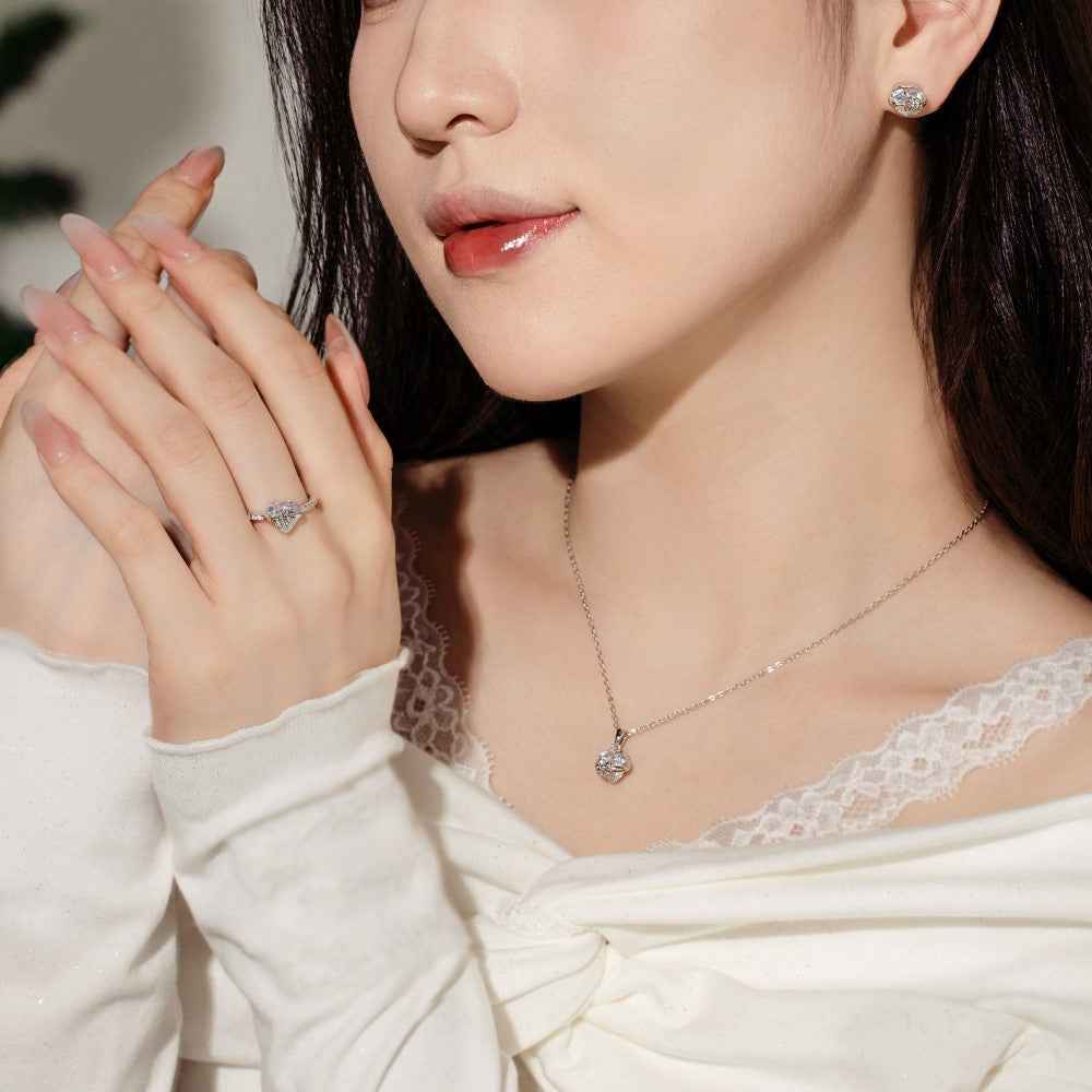 “Ribbon Serenade” 925 Sterling Silver Heart Bow Jewelry Set