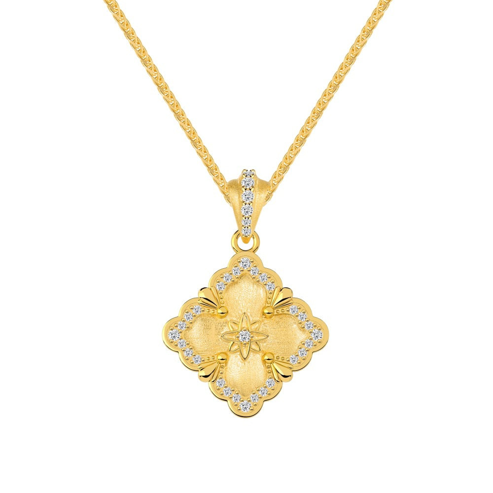 "Gilded Bloom" 925 Sterling Silver Filigree Clover Necklace & Ring Set