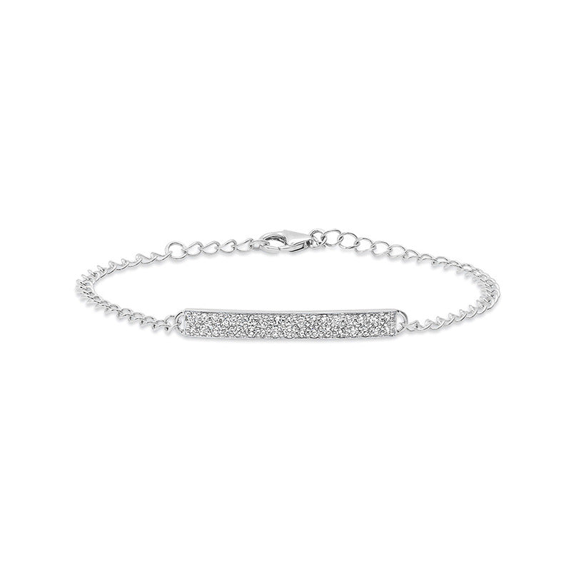 “Linear Glow” S925 Sterling Silver Pavé Bar Bracelet
