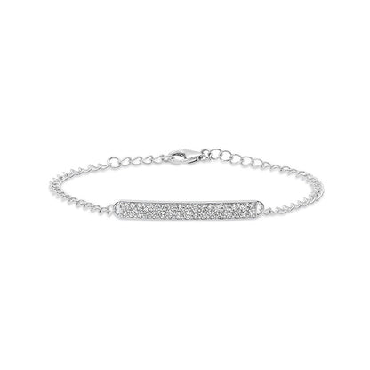 “Linear Glow” S925 Sterling Silver Pavé Bar Bracelet