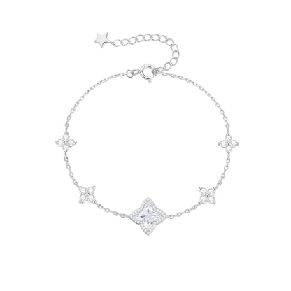 “Stellar Clover” Original Design 925 Sterling Silver Starburst Four-Leaf Clover Jewelry Set