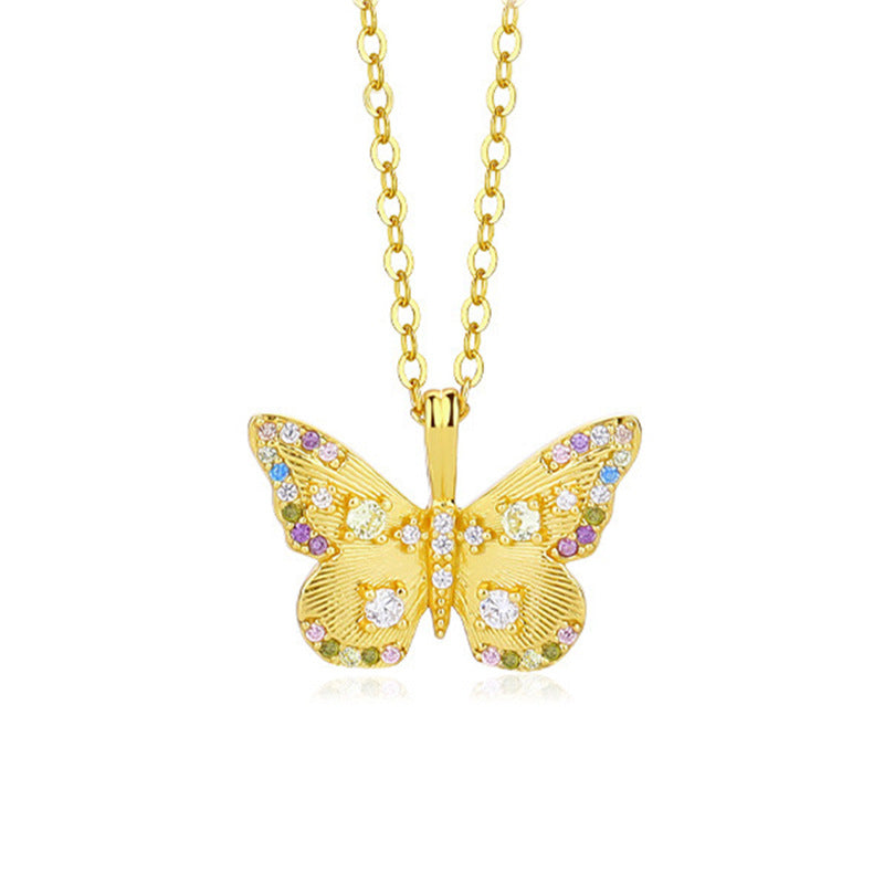 “Etherea Butterfly” 925 Sterling Silver Multicolor Zircon Butterfly Necklace