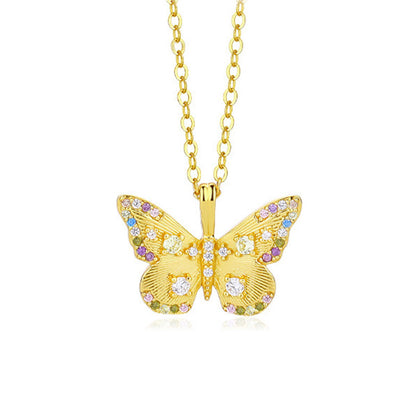 “Etherea Butterfly” 925 Sterling Silver Multicolor Zircon Butterfly Necklace
