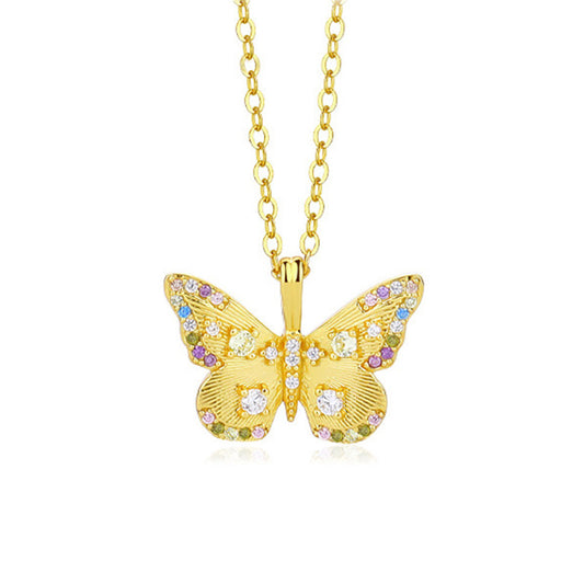 “Etherea Butterfly” 925 Sterling Silver Multicolor Zircon Butterfly Necklace