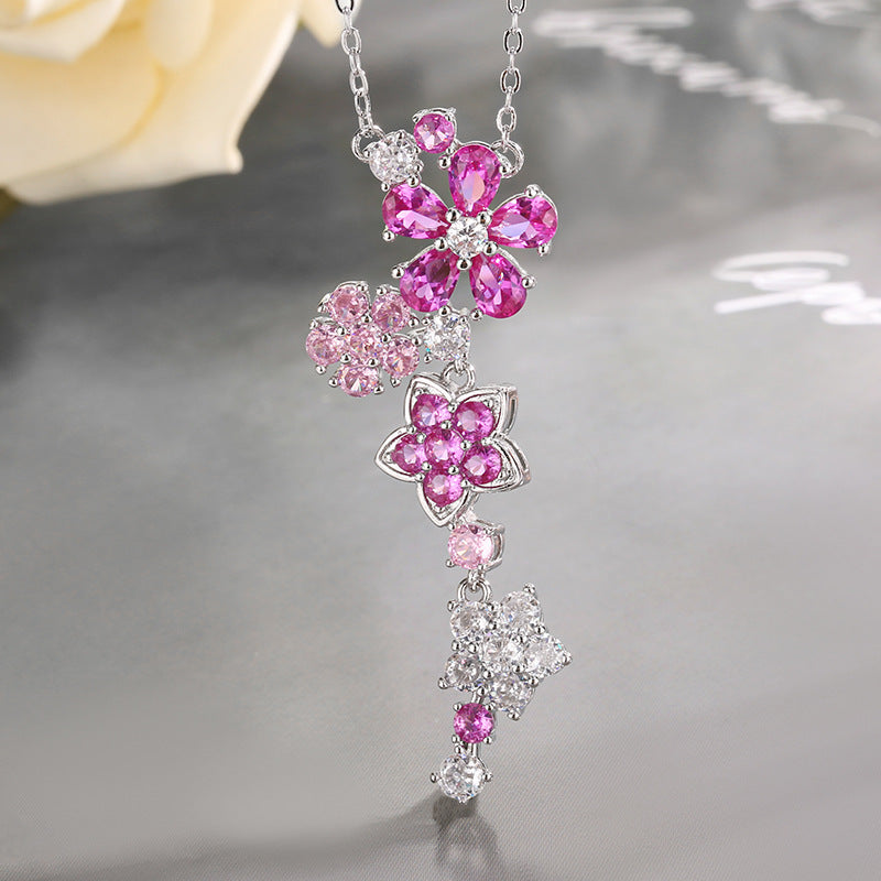 “Ruby Bloom” Brass Ruby Zircon Flower Jewelry Set