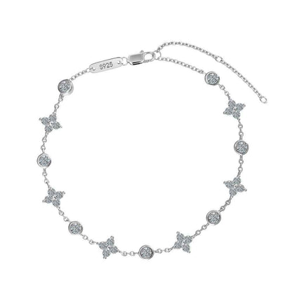 “Flutter Bloom” 925 Sterling Silver Clover & Butterfly Bracelet with Moissanite