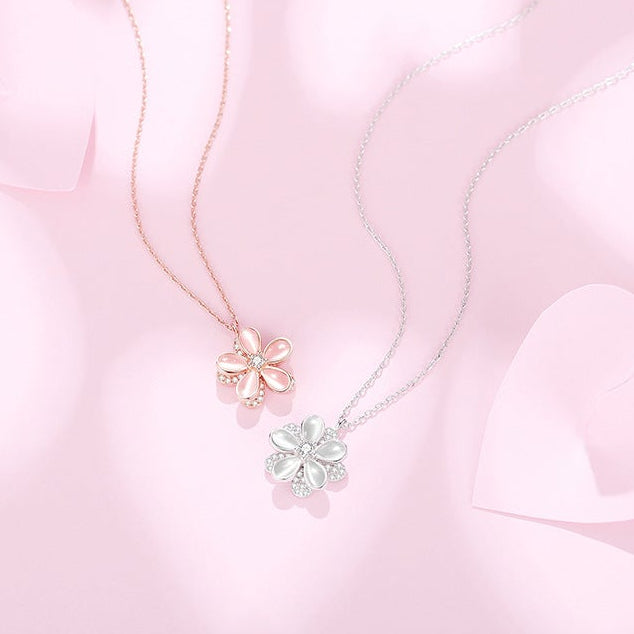 Luna Bloom Spin 925 Sterling Silver Rotating Flower Necklace