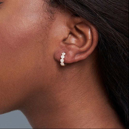 "Petal Glow" 925 Sterling Silver Pavé Cluster Hoop Earrings