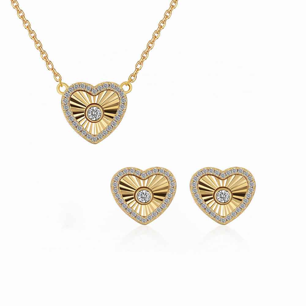 “Radiant Heart” S925 Sterling Silver Heart Jewelry Set (Necklace & Stud Earrings)