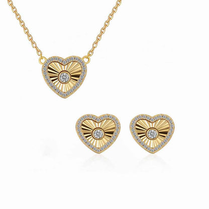“Radiant Heart” S925 Sterling Silver Heart Jewelry Set (Necklace & Stud Earrings)