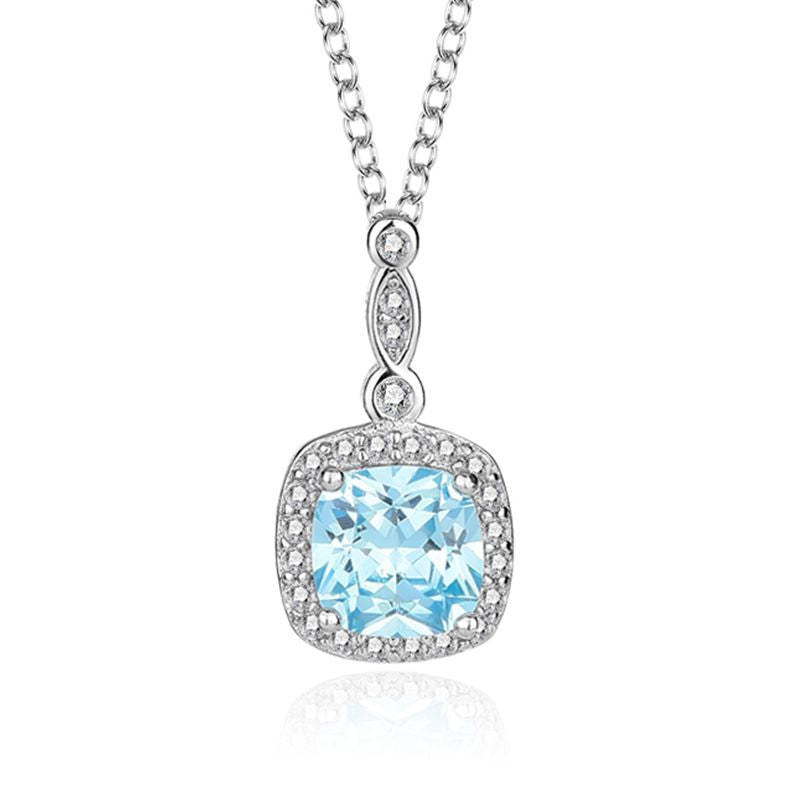 “Ocean Lumière” 925 Sterling Silver Blue Zircon Halo Jewelry Set