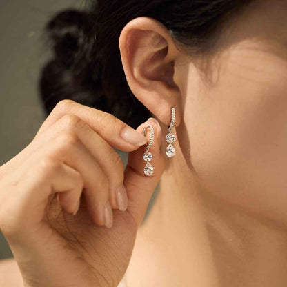 “Lustre Drop” 925 Sterling Silver Pavé Hoop Drop Earrings