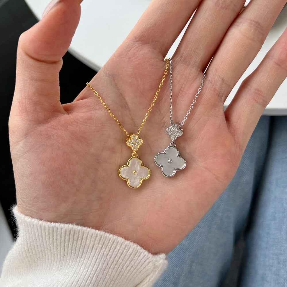 “Clover Grace” S925 Sterling Silver Mother-of-Pearl Necklace