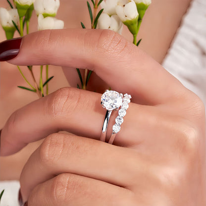 "Eternal Duo" 925 Sterling Silver 3-Carat Zircon Ring Set (Plated in 18K White Gold)