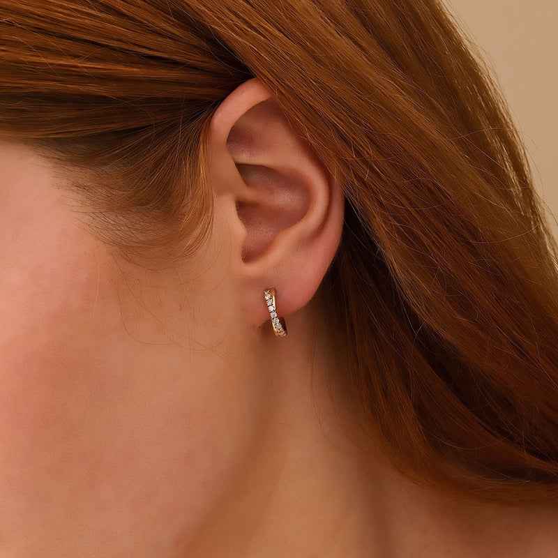 “Luxe Curve” 925 Sterling Silver Pavé Crossover Huggie Earrings