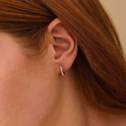 “Luxe Curve” 925 Sterling Silver Pavé Crossover Huggie Earrings