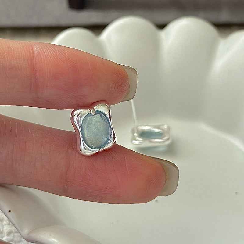 "Ocean Pillow" 925 Sterling Silver Aquamarine-Blue Jewelry Set