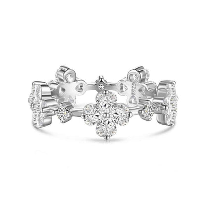 “Clover Lumière” 925 Sterling Silver Pavé Four-Leaf Clover Ring