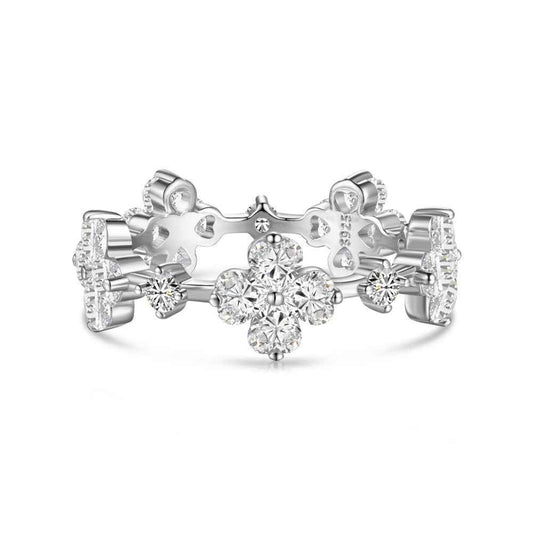 “Clover Lumière” 925 Sterling Silver Pavé Four-Leaf Clover Ring