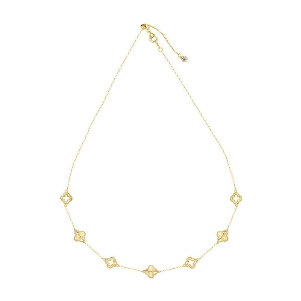 “Luster Clover” 925 Sterling Silver Laser-Cut Clover Necklace & Bracelet Set