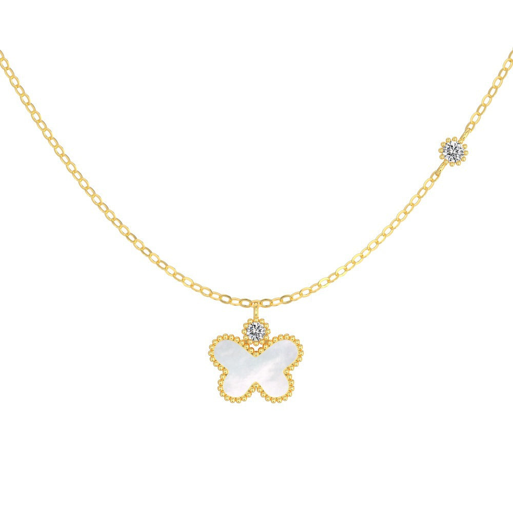 “Butterfly Gleam” S925 Sterling Silver Mother-of-Pearl Butterfly Necklace