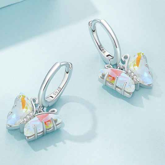 “Aurora Flutter” 925 Sterling Silver Iridescent Butterfly Huggie Earrings