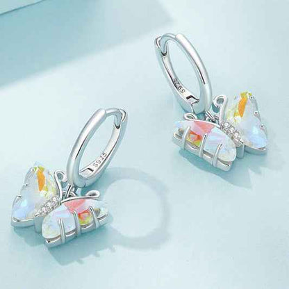 “Aurora Flutter” 925 Sterling Silver Iridescent Butterfly Huggie Earrings
