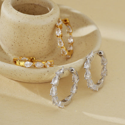 "Crystal Raindrop" 925 Sterling Silver Teardrop Zircon Hoop Earrings