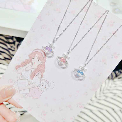 “Celestia Orbit” 925 Sterling Silver Saturn Heart Moissanite Necklace