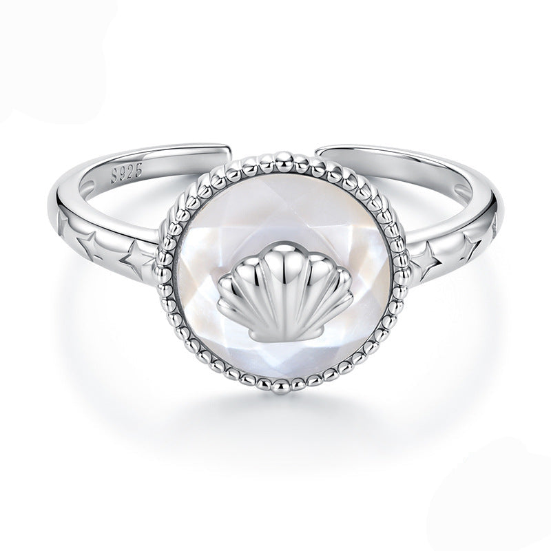 “Pearl Shell Glow” S925 Sterling Silver Mother-of-Pearl Shell Open Ring