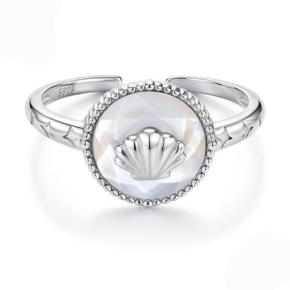 “Pearl Shell Glow” S925 Sterling Silver Mother-of-Pearl Shell Open Ring