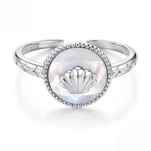 “Pearl Shell Glow” S925 Sterling Silver Mother-of-Pearl Shell Open Ring