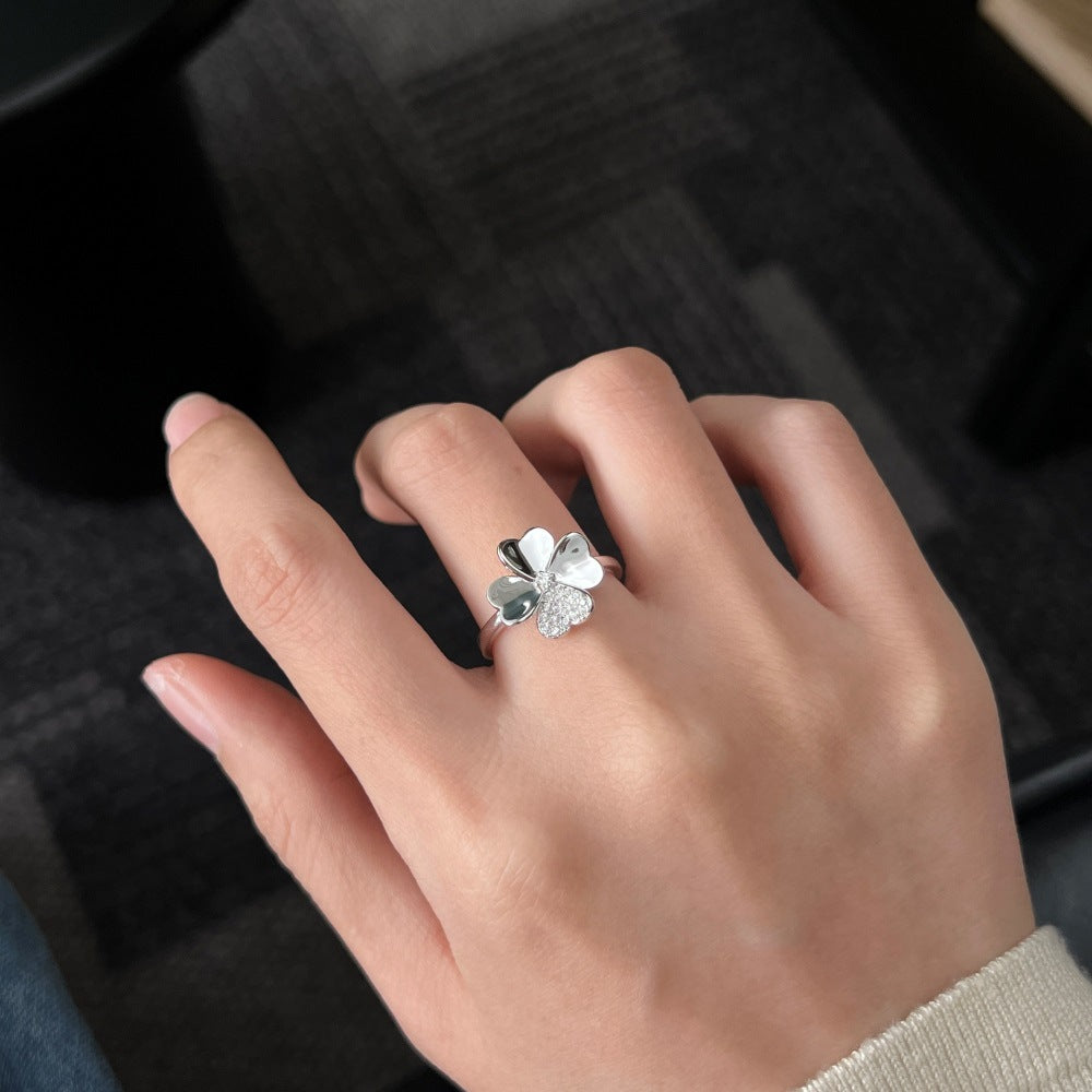 “Lucky Heart Clover” S925 Sterling Silver Heart Clover Jewelry Set (Necklace & Ring)