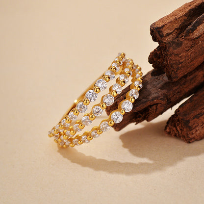 "Triple Gleam" 925 Sterling Silver Three-Row Pavé Zircon Ring